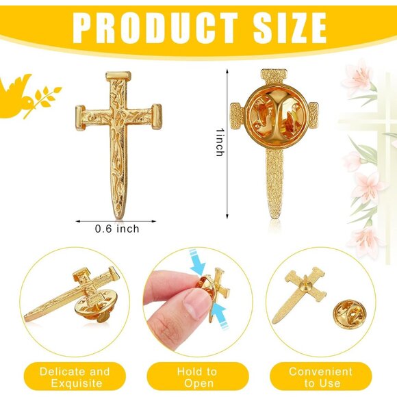 50 Pcs Gold Cross Pins Bulk Christian Jewelry for Men Women Chaplain Church Pray - Picture 2 of 6